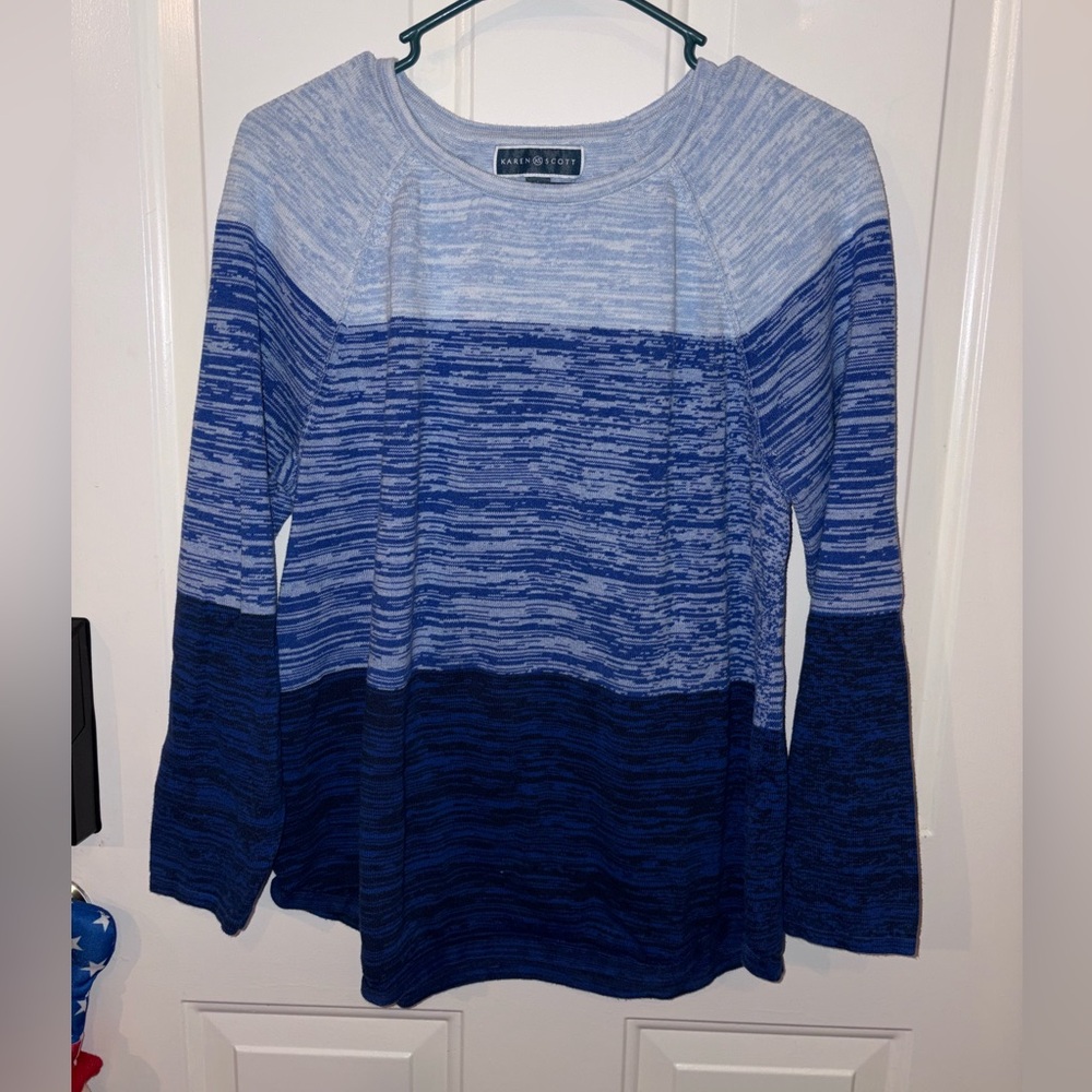 Karen Scott Blue Gradient Long Sleeve Top